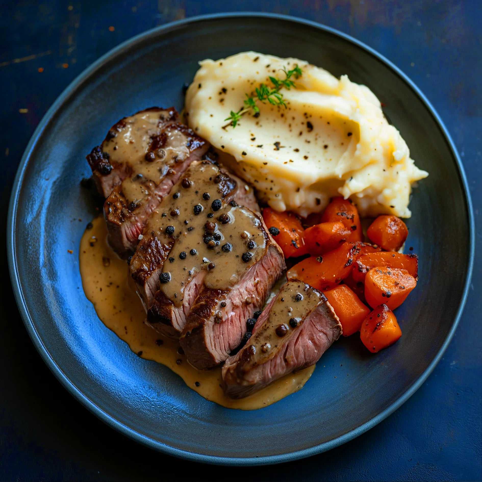 Sous Vide Sirloin Steak With Parmesan Mash & Roasted Carrots