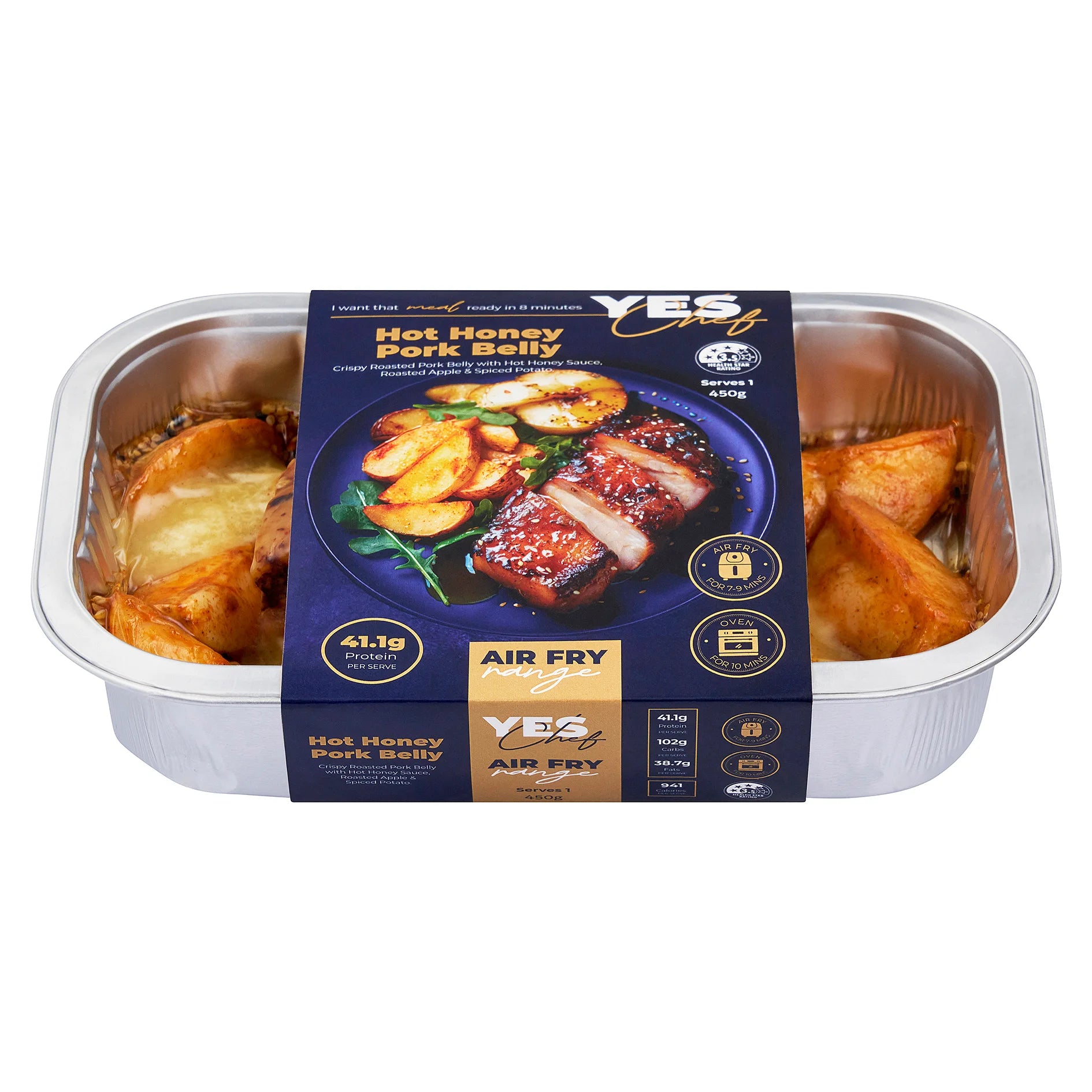 Hot Honey Pork Belly With Roasted Apple & Spiced Potato